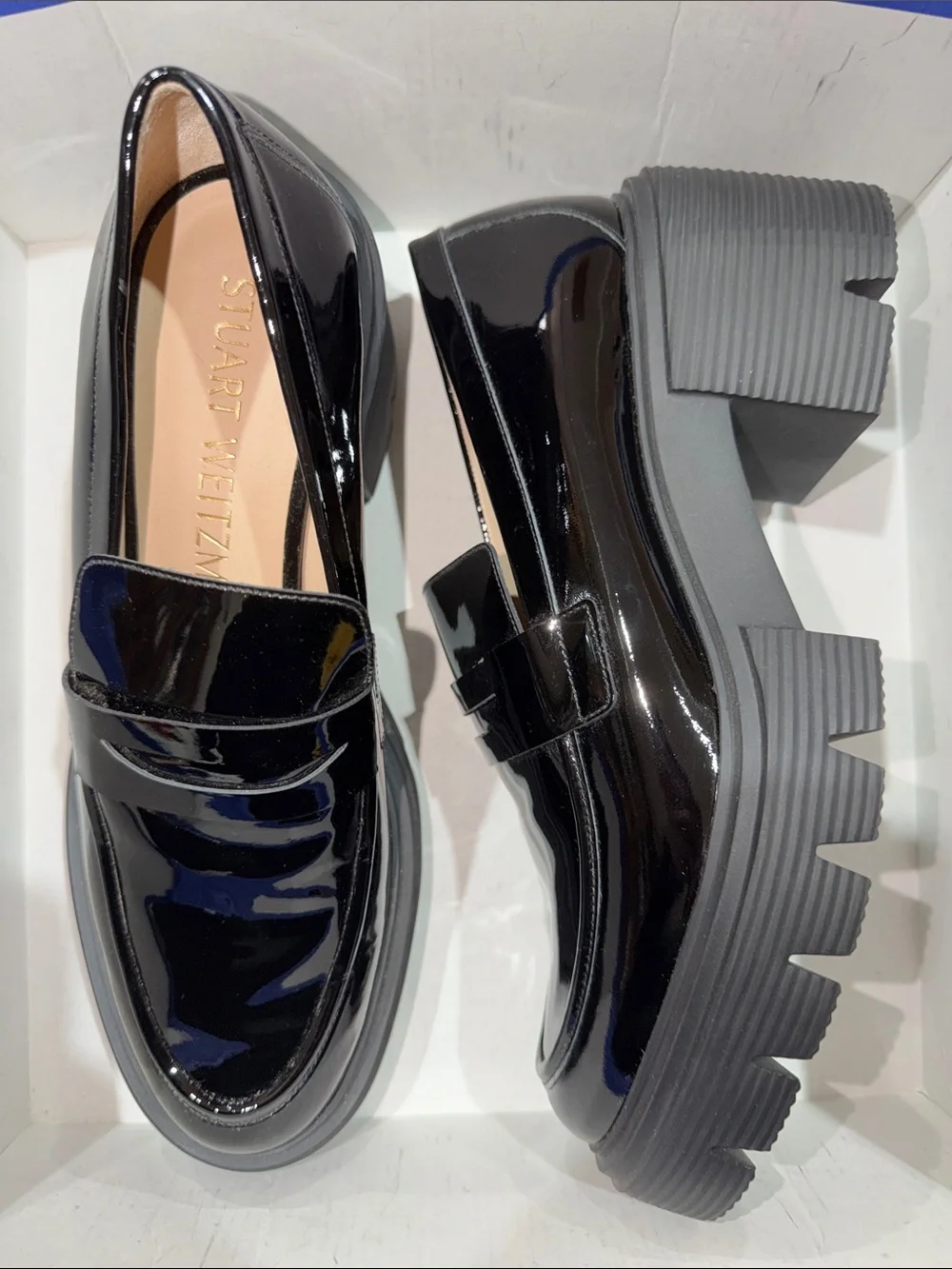 ‼️NEW Stuart Weitzman Soho Black Patent Leather Platform Loafers